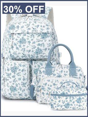 3-Piece Corduroy Backpack Set with Lunch Box & Pencil Case, Large Capacity,